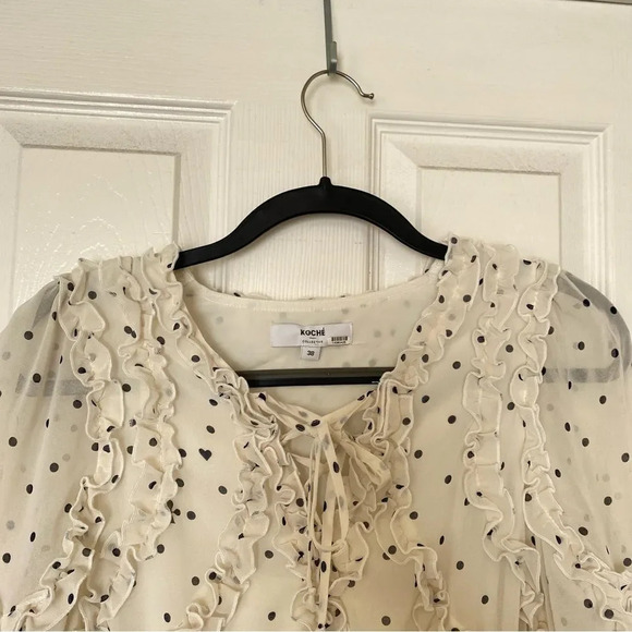 KOCHE COLLECTIVE Polka Dot Ruffle Trim Dress Size 38 US Size 6 - Picture 5 of 10